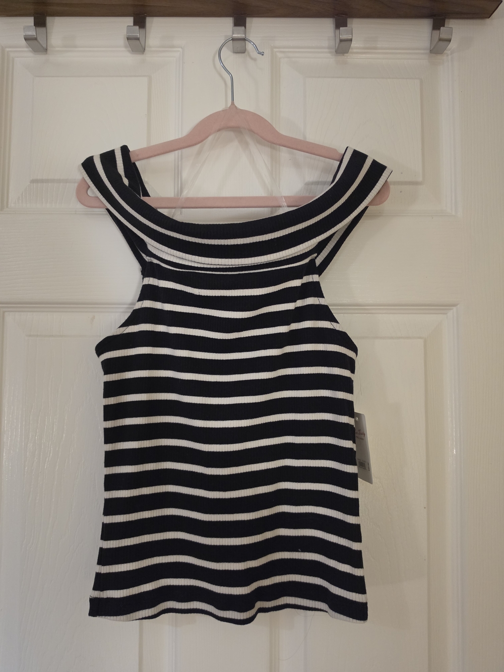 NWT Lucky Brand Black & White Striped Off-Shoulder Ribbed Tank
